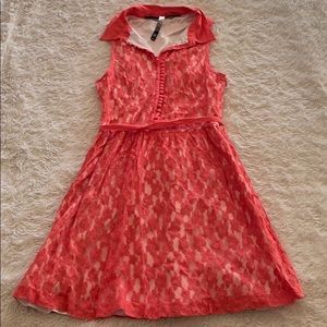 Kensie coral lace skater dress with buttons